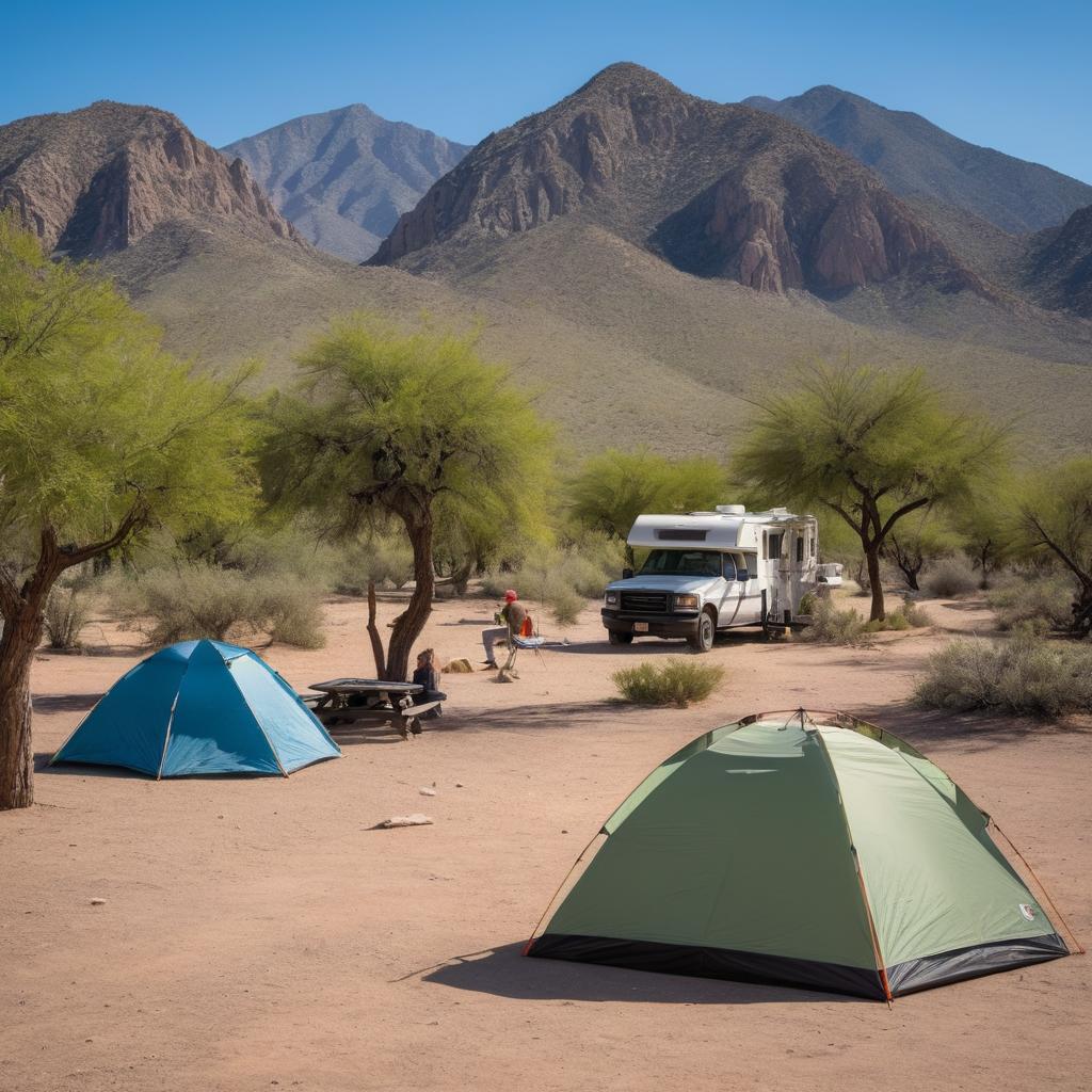 A joyful camping group sets up tents amidst El Paso's Rabbit Valley's breathtaking deserts and mountains, eager to embark on hikes, savor local food, and appreciate nature's tranquility following their arrival.